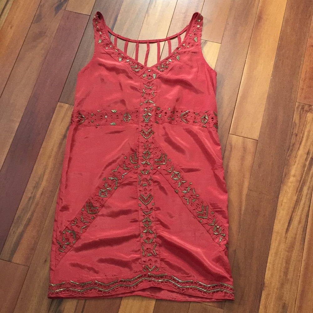 Beautiful Rust w Gold Beading Ecote Mini Dress